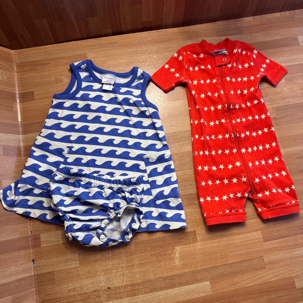 Hanna Andersson Summer Waves dress & starbrite shorty sleeper 12-18 mos